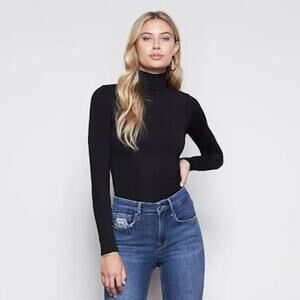 NWT Good American Womens Black Stretch Jersey Turtleneck Bodysuit Size 7 (4XL)